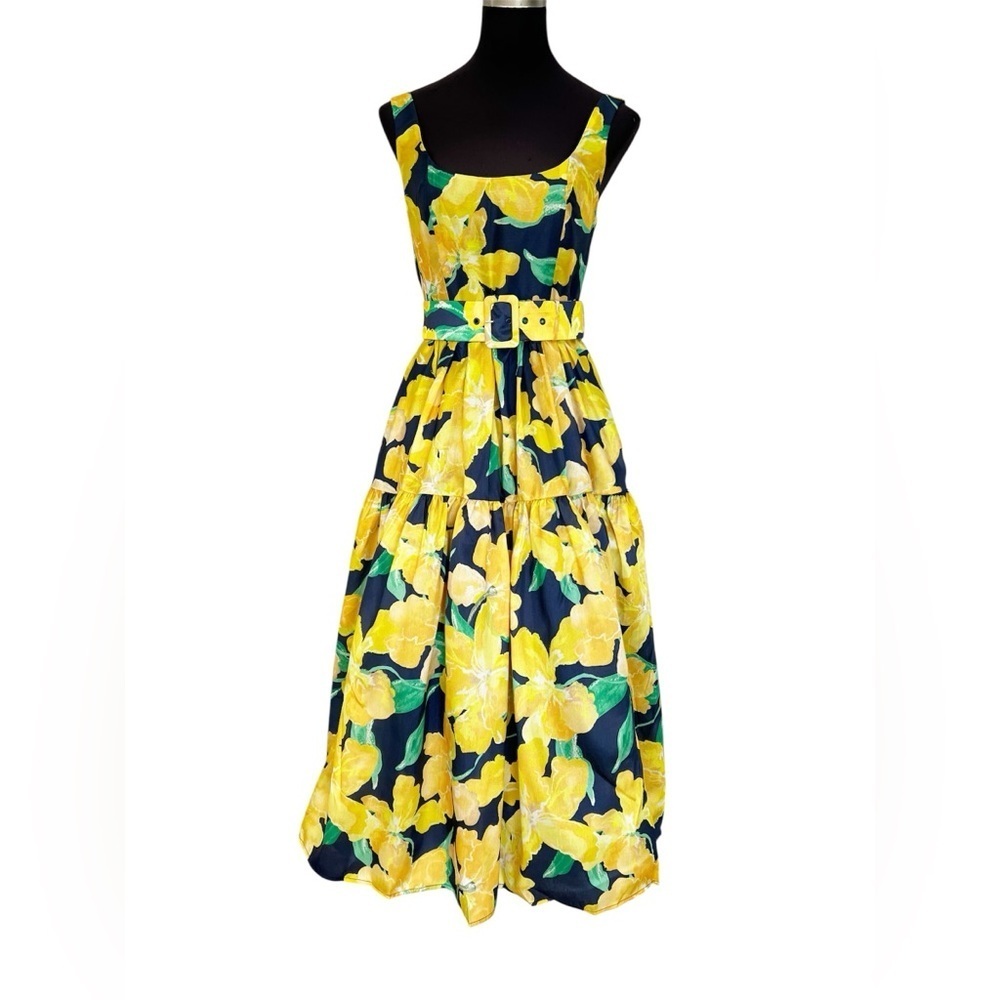 Hutch Anthropologie Alice Yellow Floral Midi Fit & Flare Cocktail Dress Womens 4 - Picture 6 of 12